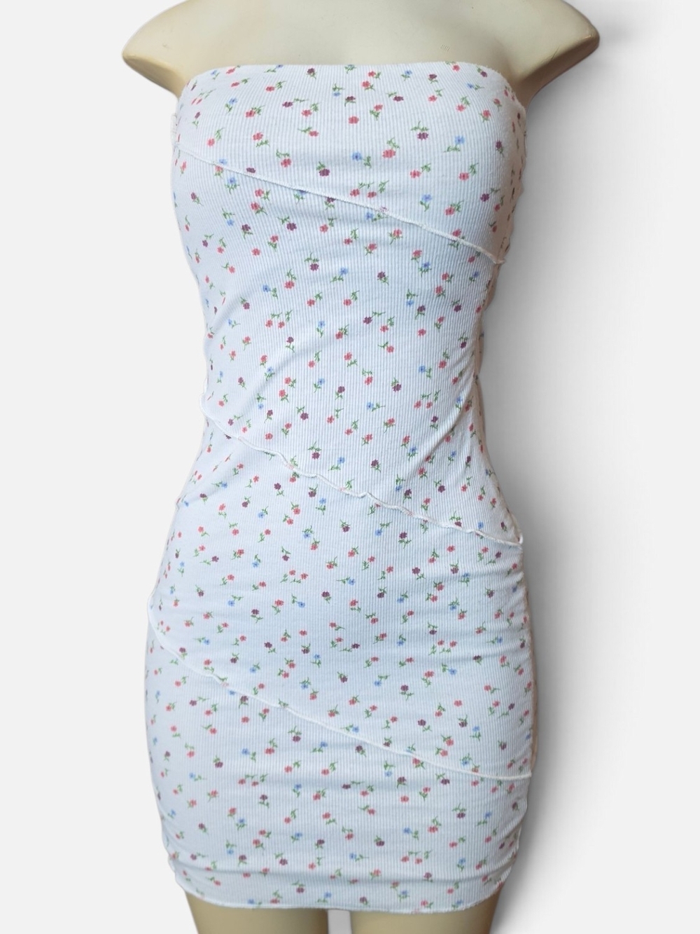 Princess Polly White Ditsy Floral Strapless Mini Dress Lettuce Hem Y2K Coquette
